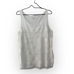 Loft Outlet Cream Tank Top Shell Women’s Size Large Sheer Tiered Overlay